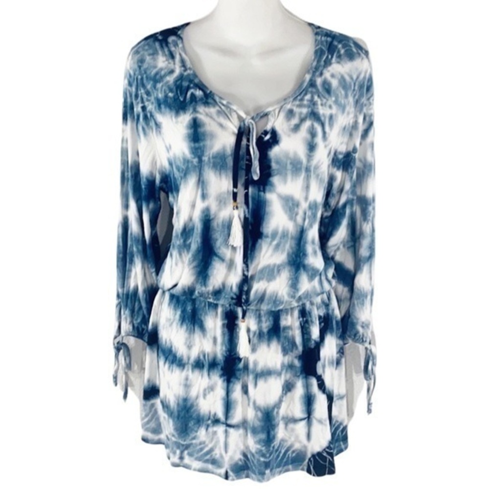 Green Dragon blue white tie dye blouson dress